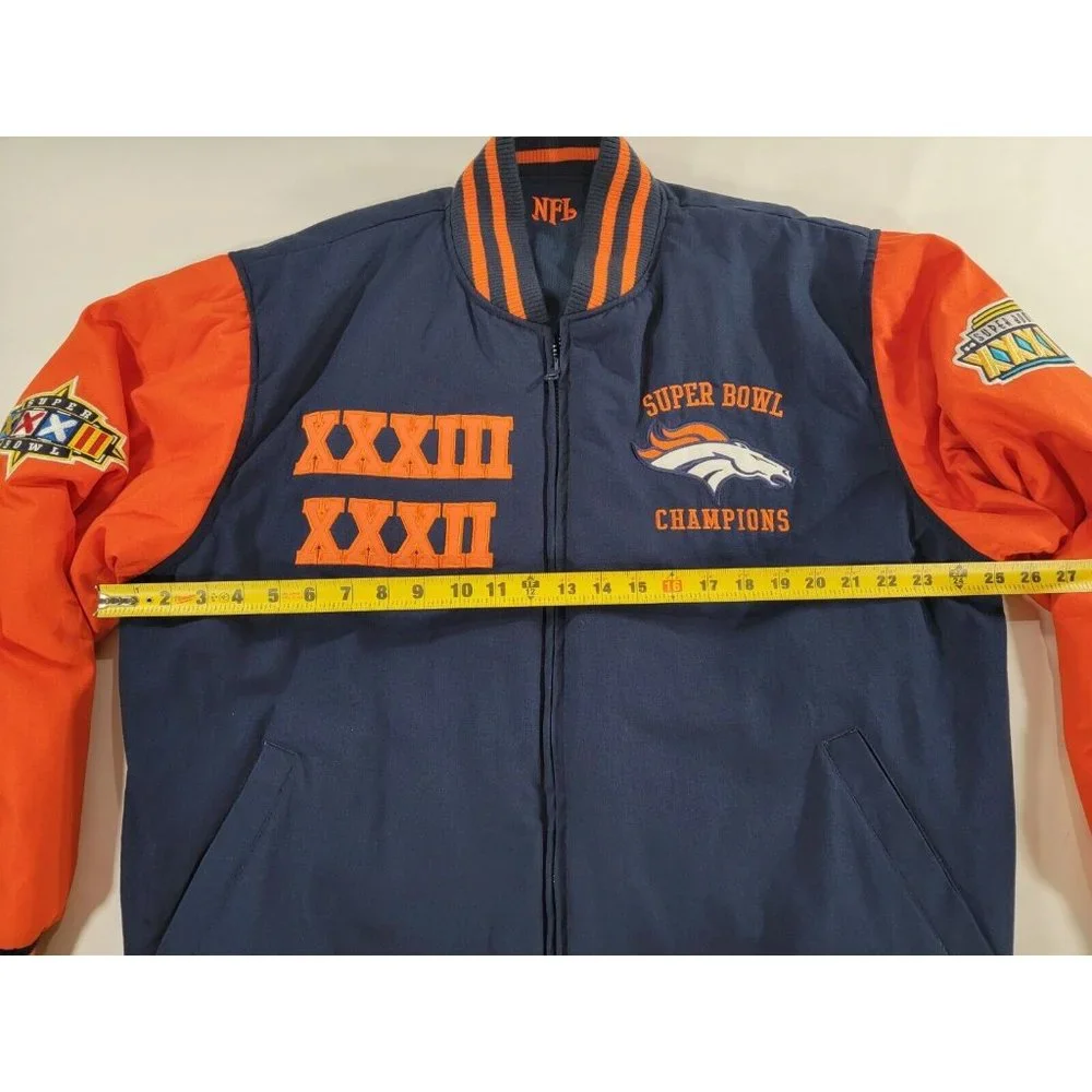NFL Denver Broncos Reversible Super Bowl Varsity Jacket Coat Men's Sz L Coat EUC